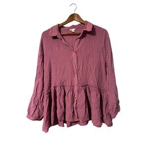 Cato Peplum Button Up Blouse Womens XL Plum Purple Excellent Long Sleeve Top